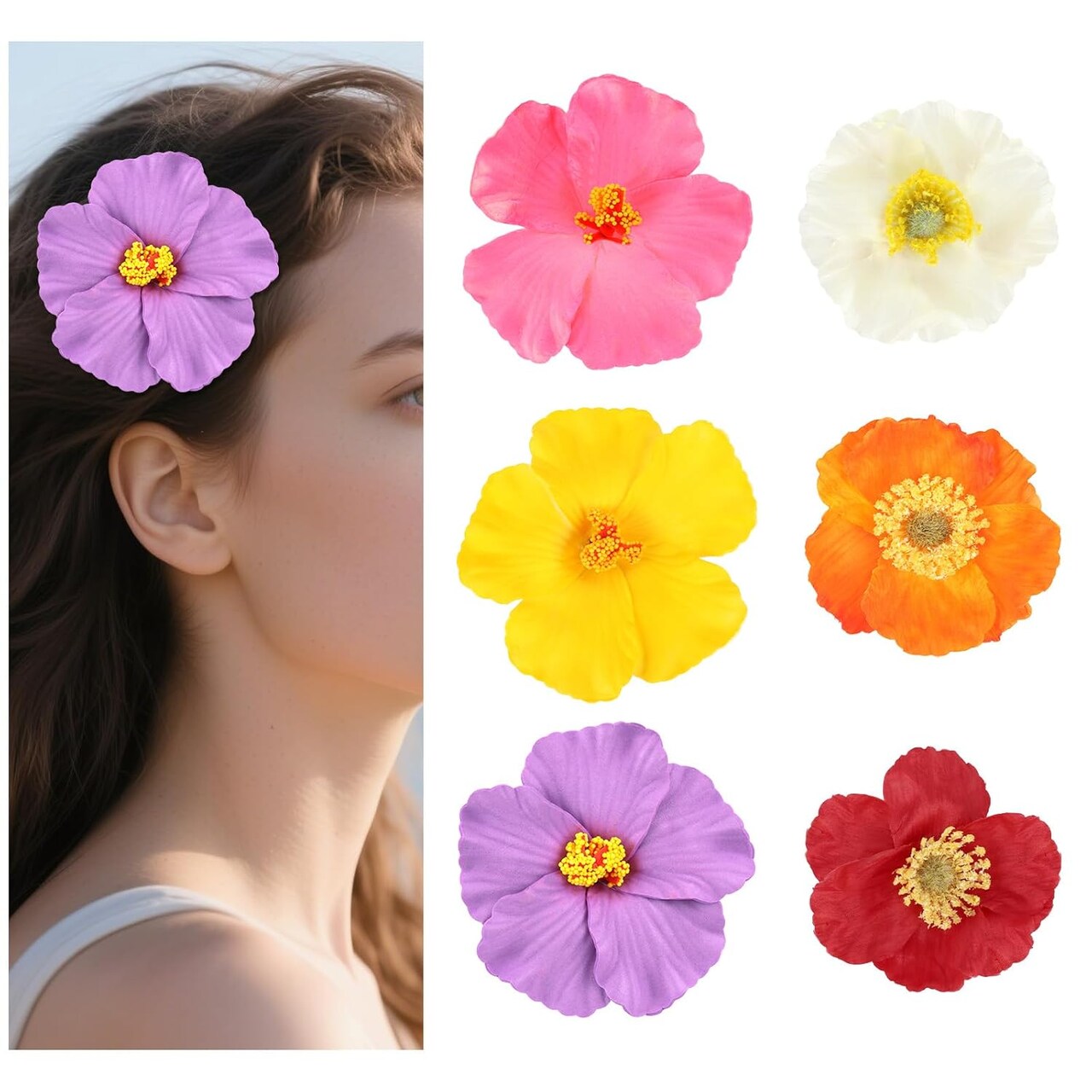 Flower Hawaiian Tropica Floral Hair Hibiscus Corn Poppy Hair Clips